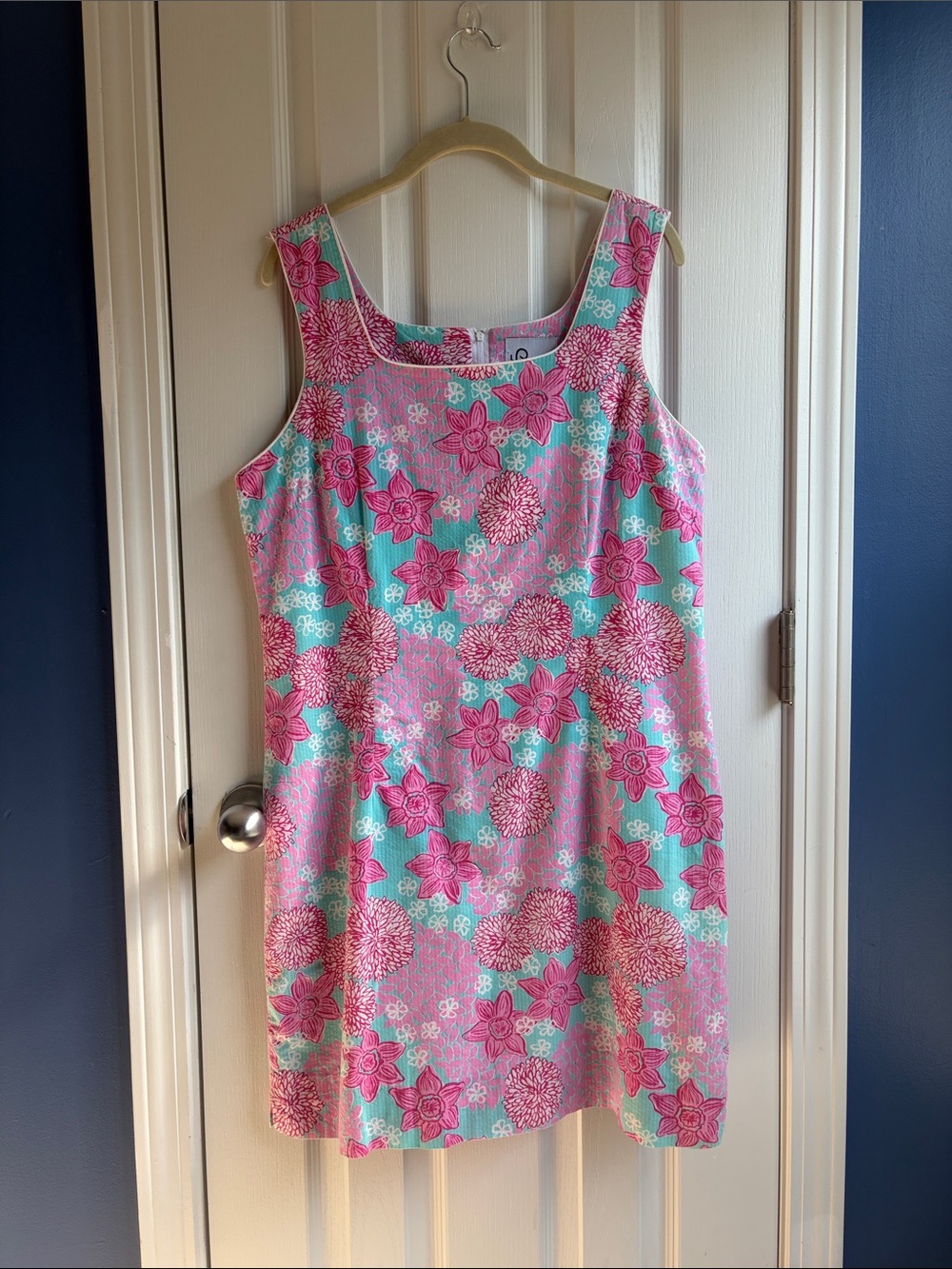 Vintage 90s White Label Lilly Pulitzer Floral Print Cotton Shift Dress Size 12